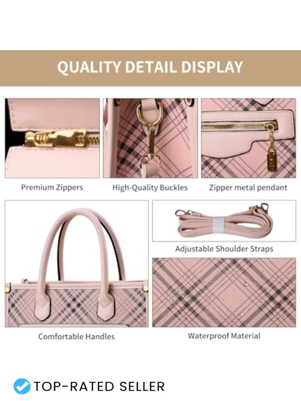 Women's PU Leather Satchel Handbag Set with Wallet & Cardholder, Adjustable